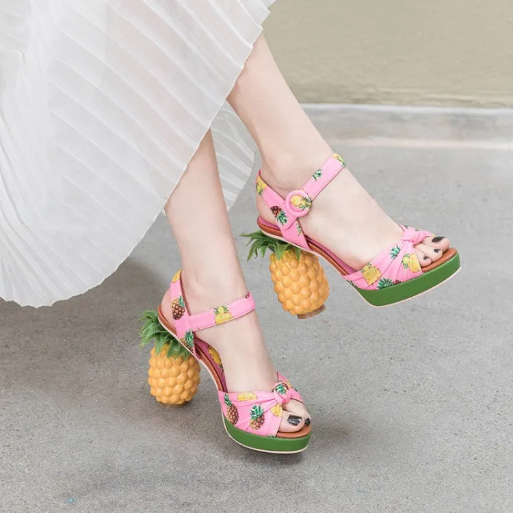 Marion Novelty Heel Fruit Print Platform Sandals