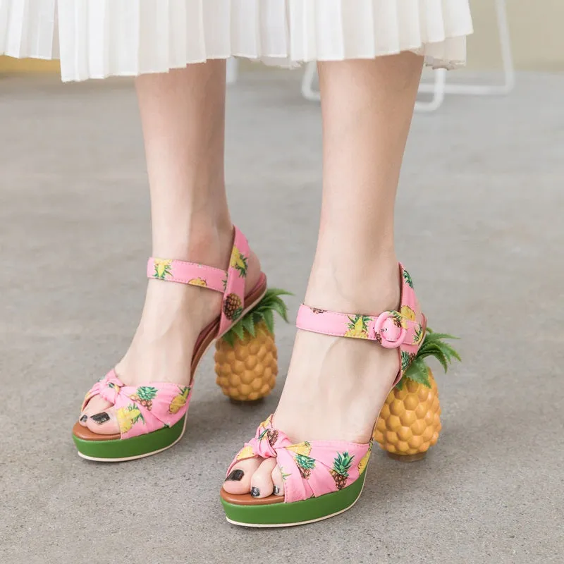 Marion Novelty Heel Fruit Print Platform Sandals