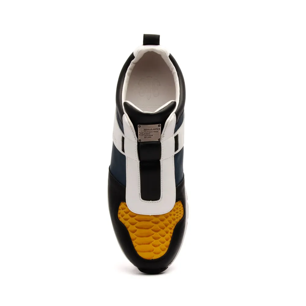 Men's Rider Black Yellow White Leather Sneakers 01183-953