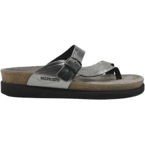 Mephisto Helen Grey Womens Leather Slip On Open-Back Toe-Post Sandals - UK 5.5