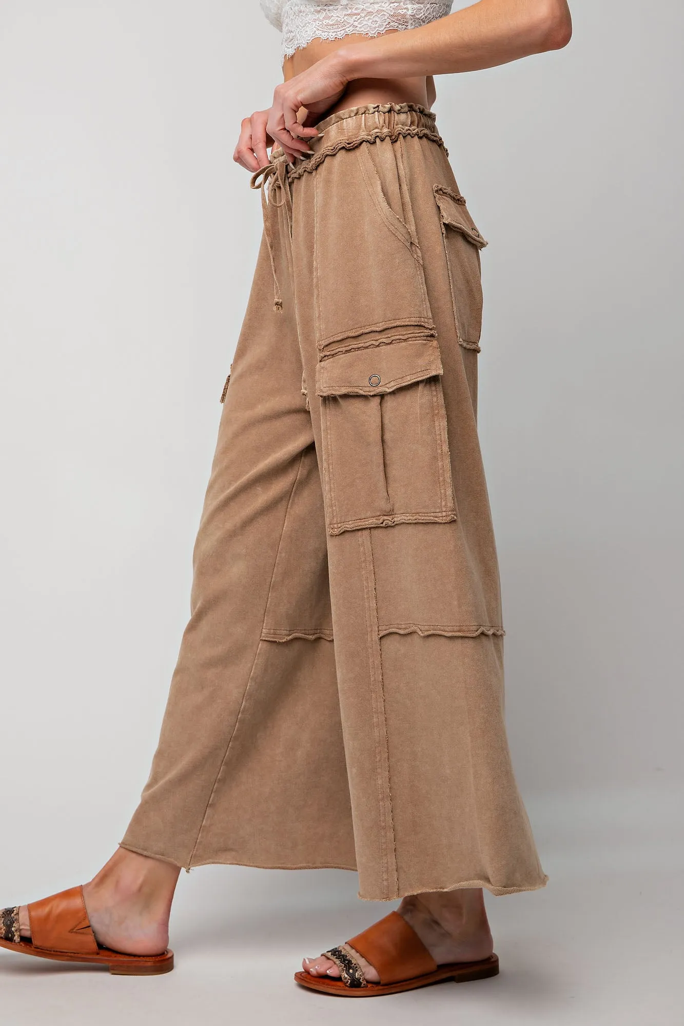 Mineral Wash Wide Leg Cargo Pants