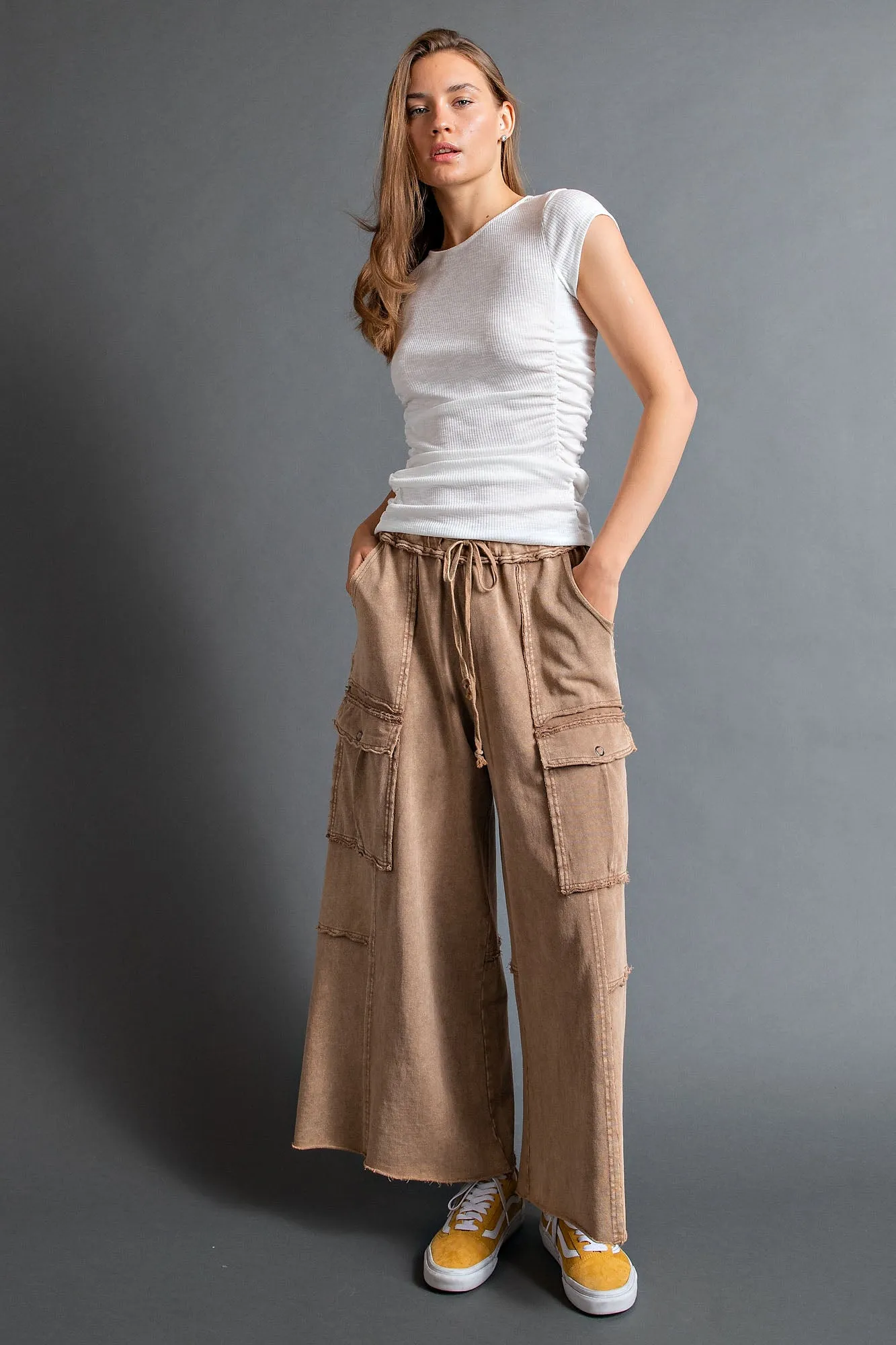 Mineral Wash Wide Leg Cargo Pants