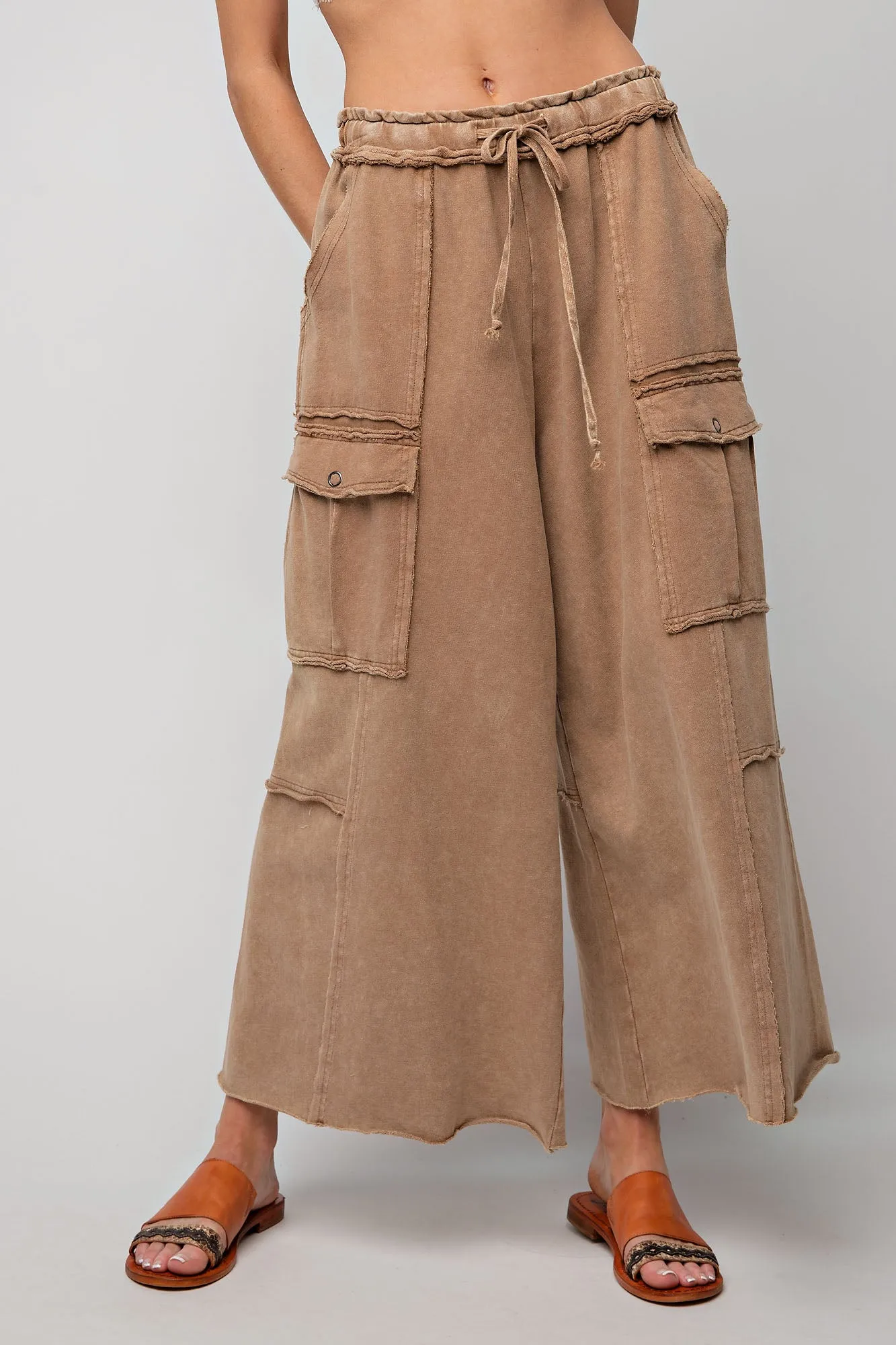 Mineral Wash Wide Leg Cargo Pants