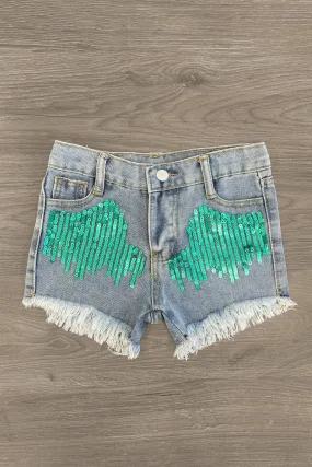 Mint Sequin Denim Shorts