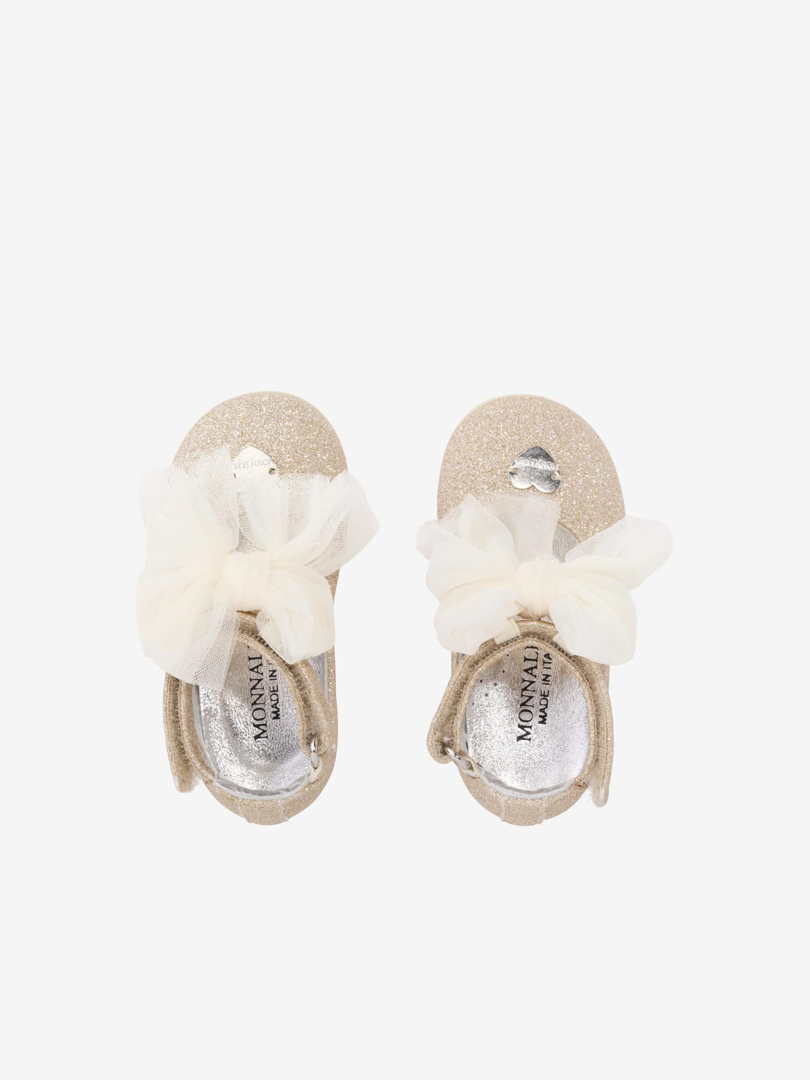 Monnalisa Girls Tulle Bow Glitter Ballerina Shoes in Gold