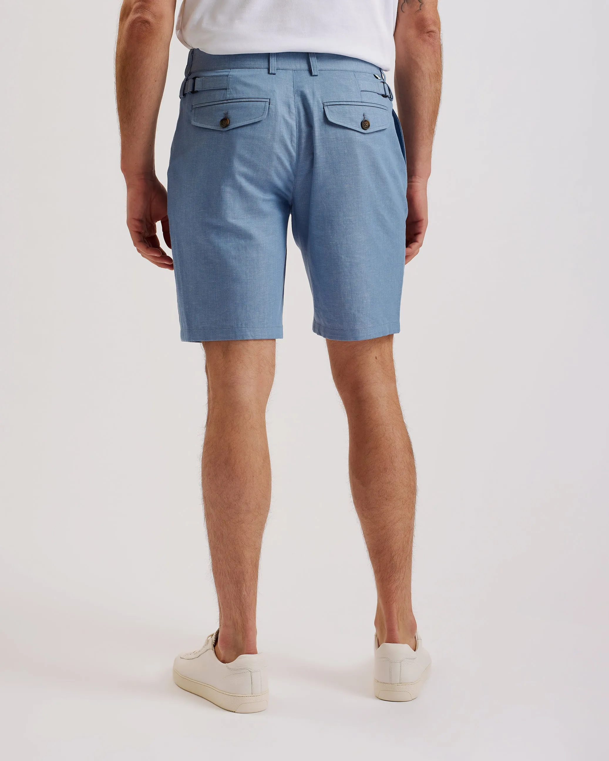 Murley Cotton Linen Pleated Short Lt-Blue