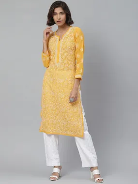 Mustard & White Chikankari Kurta with Palazzos