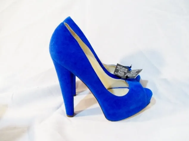 NEW BRIAN ATWOOD Suede High Heel Pump Shoe BLUE 36.5 / 6 Womens Peep Toe LEATHER