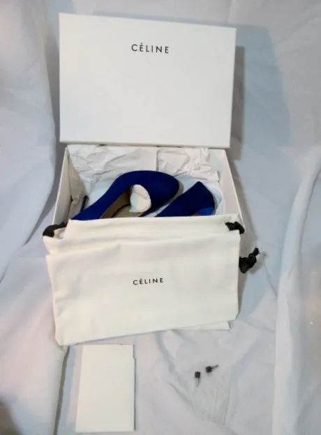 NEW CELINE PARIS ITALY Calf Hair Pump 110 Shoe 36 / 6 ROYAL BLUE Womens High Heel