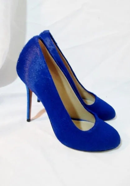 NEW CELINE PARIS ITALY Calf Hair Pump 110 Shoe 36 / 6 ROYAL BLUE Womens High Heel