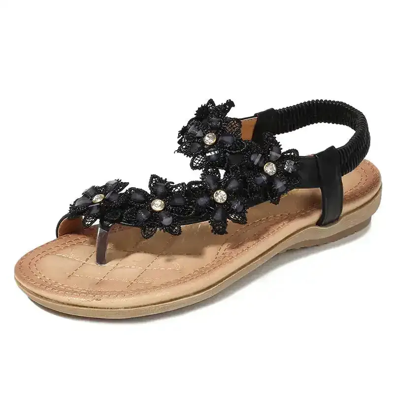 New Flower Accessories Women’s Sandals Round Toe Clip-On Flat Shoes Play Travel Beach Sandals