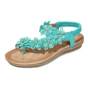 New Flower Accessories Women’s Sandals Round Toe Clip-On Flat Shoes Play Travel Beach Sandals