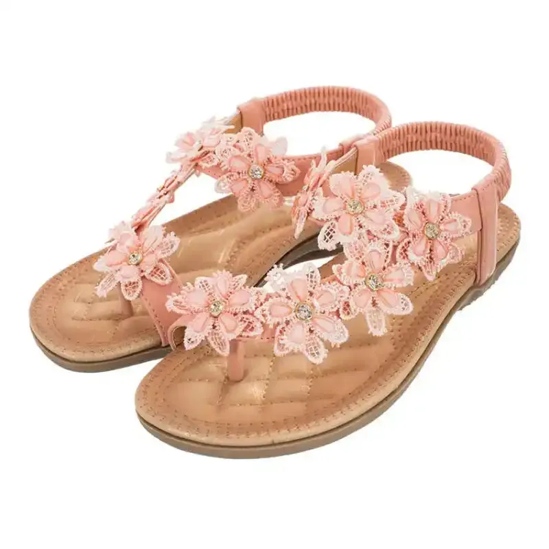 New Flower Accessories Women’s Sandals Round Toe Clip-On Flat Shoes Play Travel Beach Sandals