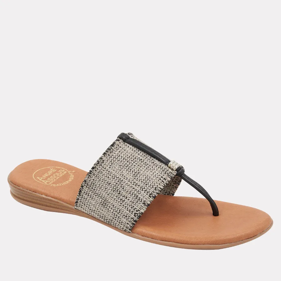 Nice Black Beige Linen Featherweights™ Sandal