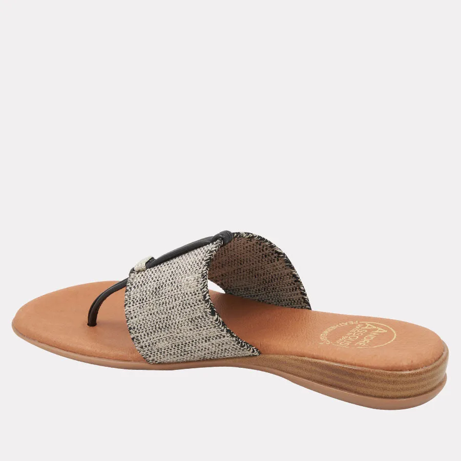 Nice Black Beige Linen Featherweights™ Sandal