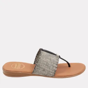 Nice Black Beige Linen Featherweights™ Sandal