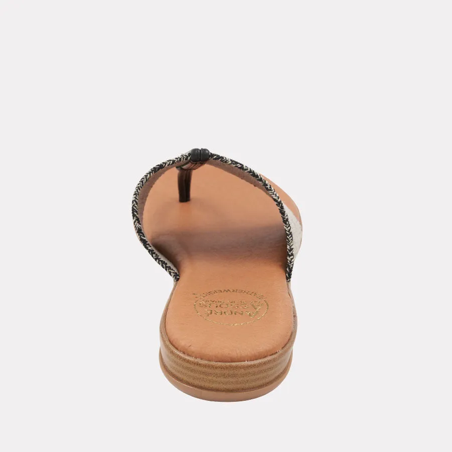 Nice Black Beige Linen Featherweights™ Sandal