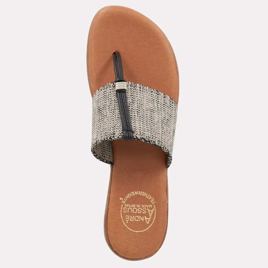 Nice Black Beige Linen Featherweights™ Sandal