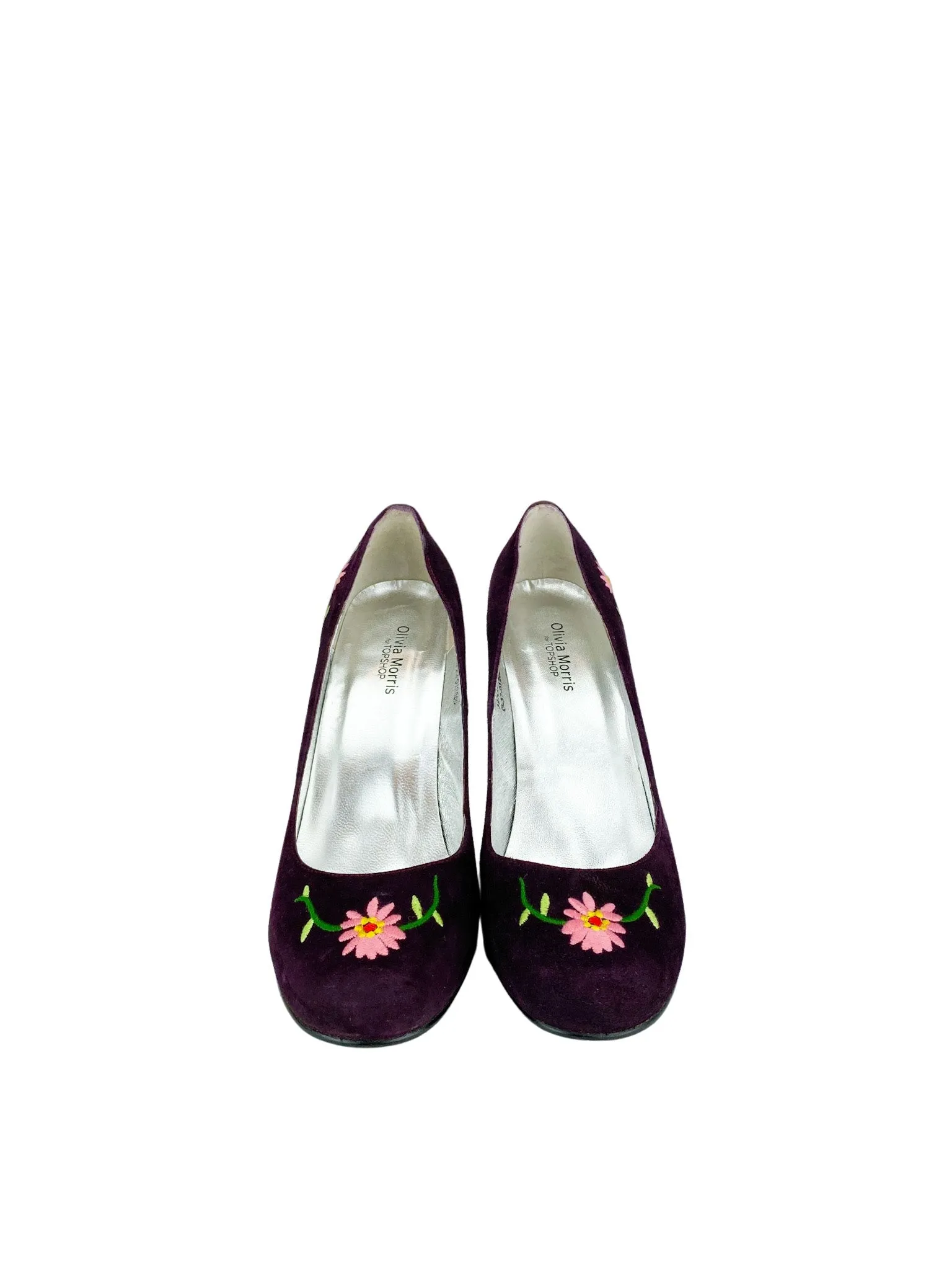 Olivia Morris for Top Shop, Women's Embroidered Suede Pump, Plum/Multi, Size 39 (8 US)