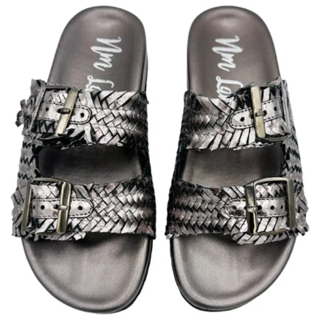 Online Exclusive | Intertwine Woven Strap Slide in Pewter Silver