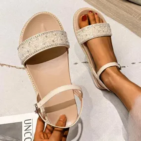 Owlkay Fashion Pearl Crystal Sandals