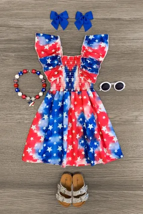 Patriotic Stars Ruffle Sleeve Dress