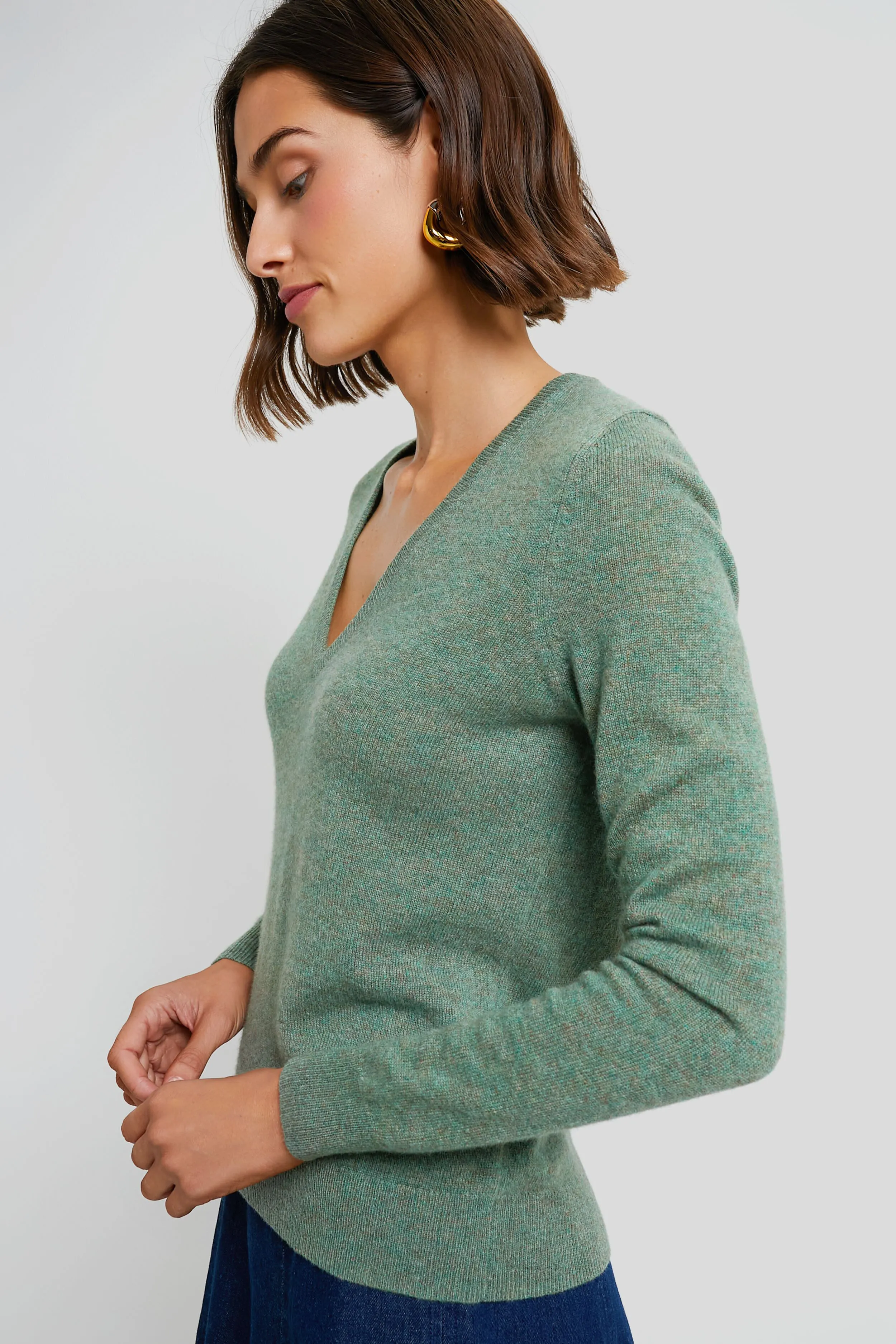 Pine Green Cashmere V-Neck Sweater