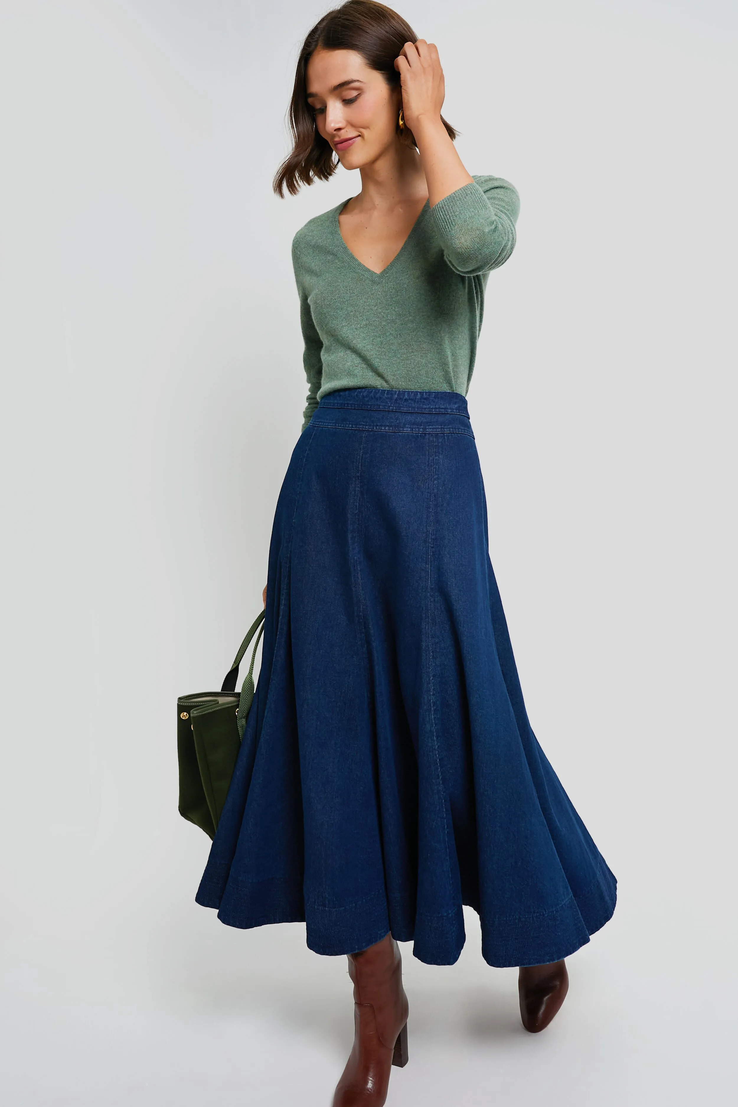 Pine Green Cashmere V-Neck Sweater