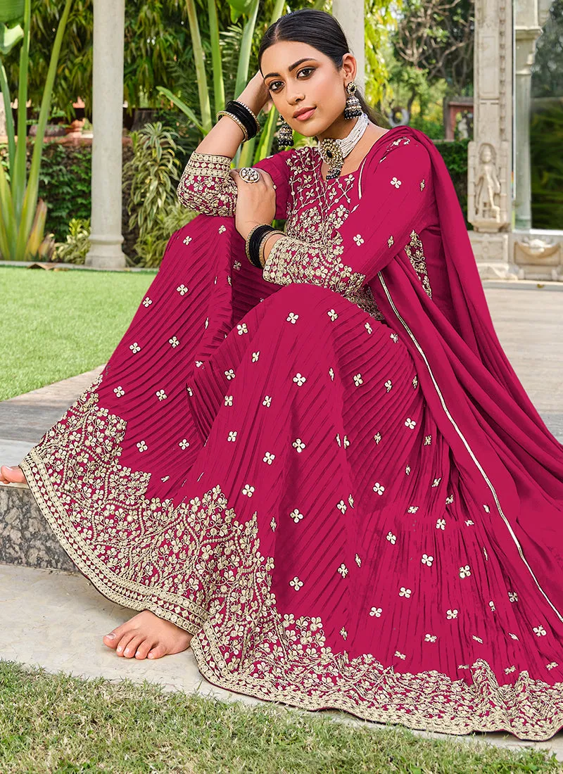 Pink Sequence Embroidery Georgette Anarkali Palazzo Suit