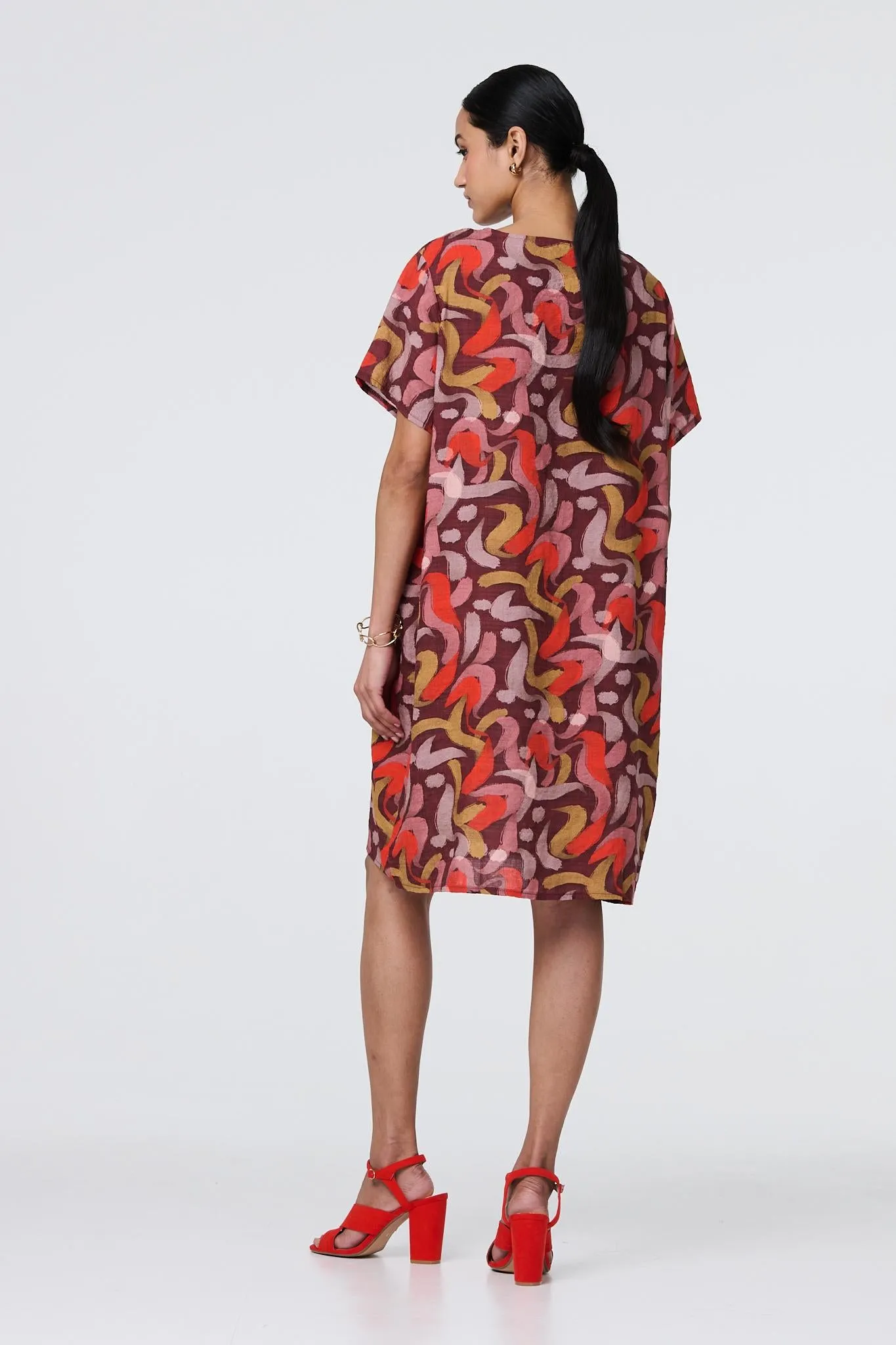 Printed Round Neck Tunic Dress