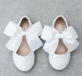 "White Glitter" -Rock Glitter Maryjane Flats with White Satin Bow size 3 little kid Color: White Glitter