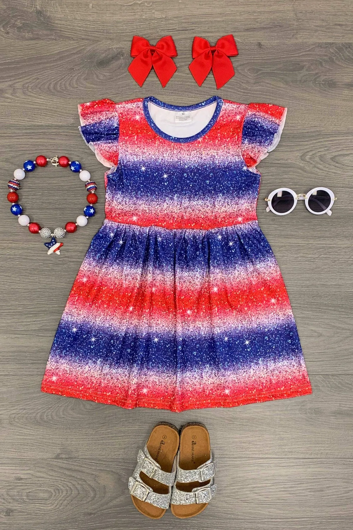 Red & Blue Stripe Glitter Pattern Dress