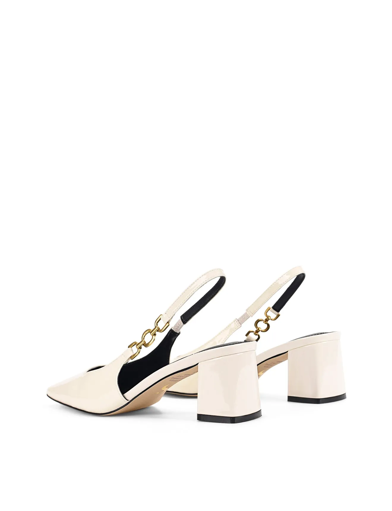 Renee Slingback Block Heels - Chalk White Patent Leather