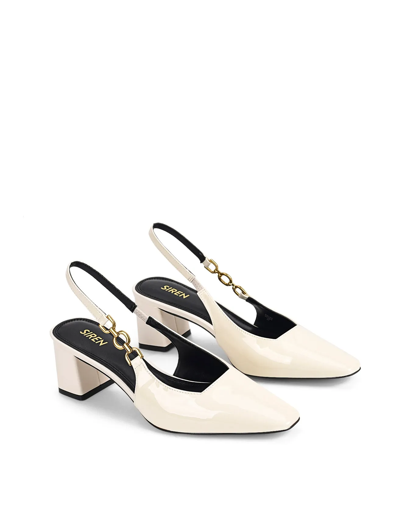 Renee Slingback Block Heels - Chalk White Patent Leather