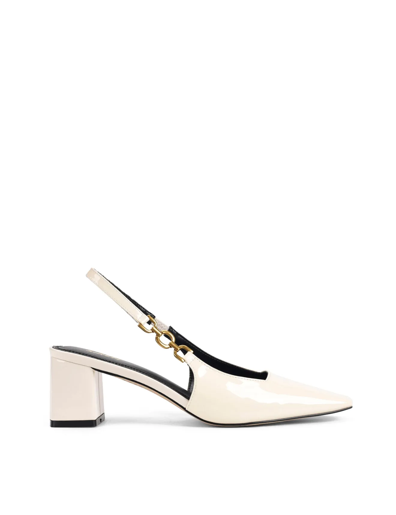 Renee Slingback Block Heels - Chalk White Patent Leather