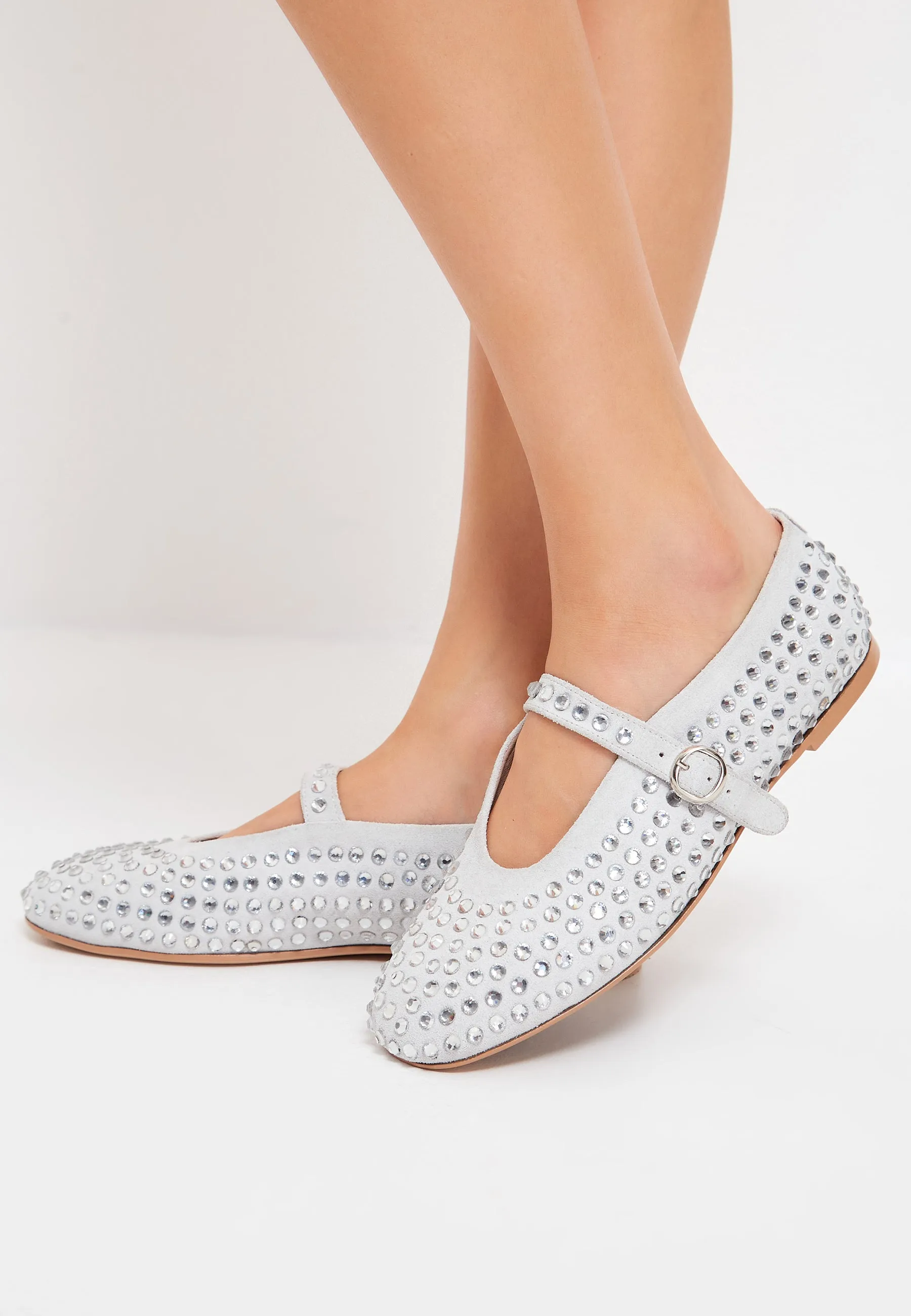 Rhinestones leather ballerinas - Silver