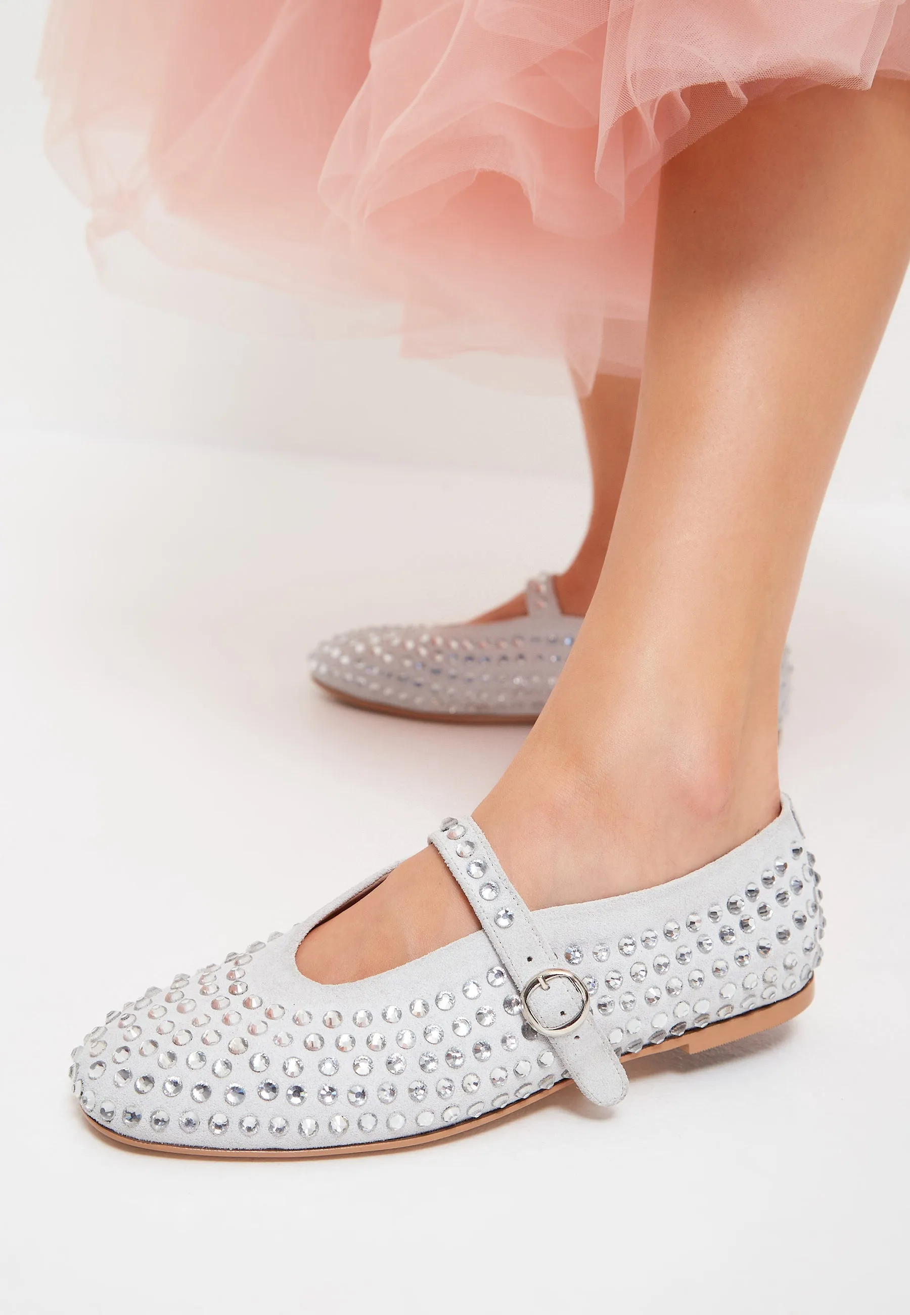 Rhinestones leather ballerinas - Silver