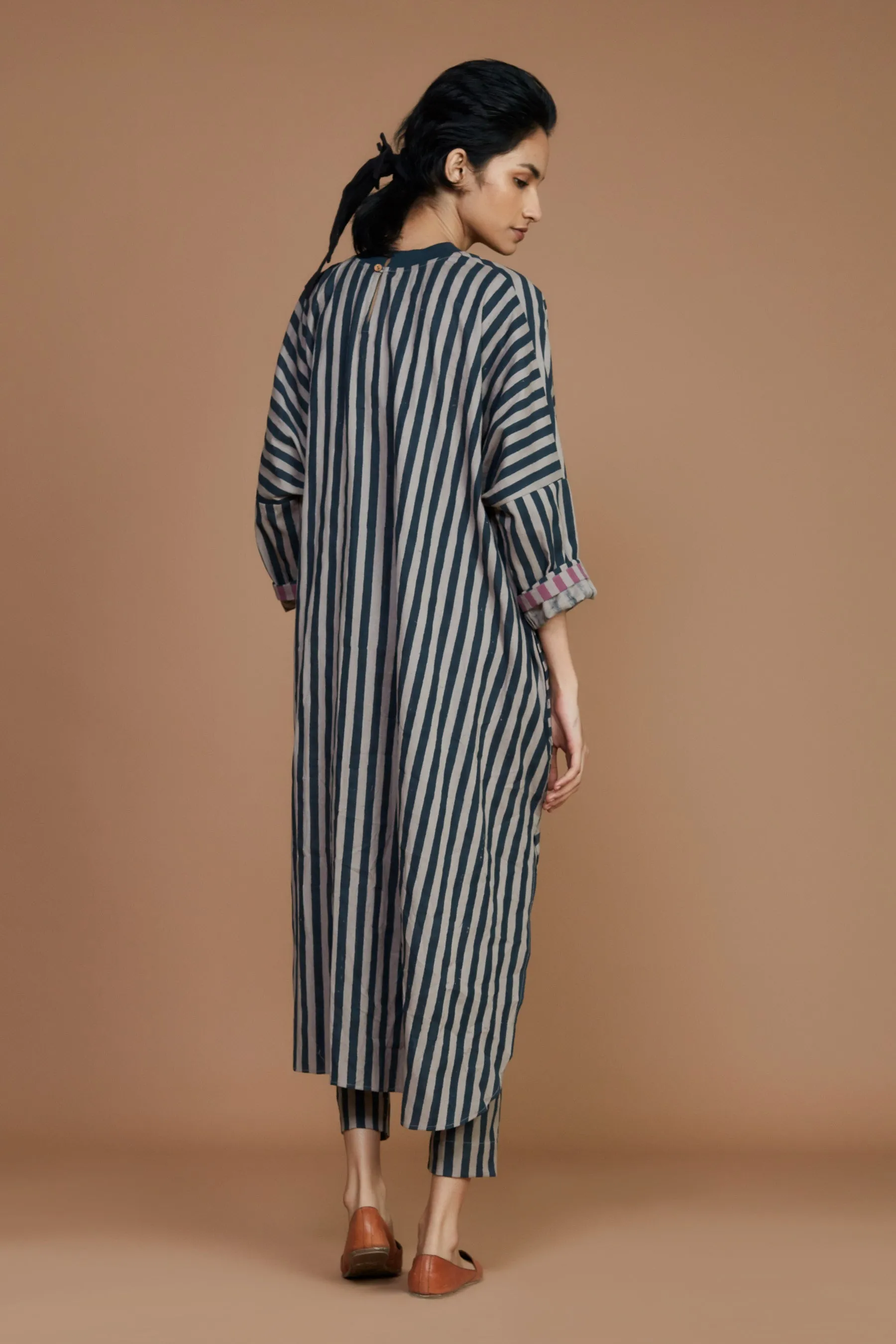 Ribbed Cowl Tunic Striped Grey Dress