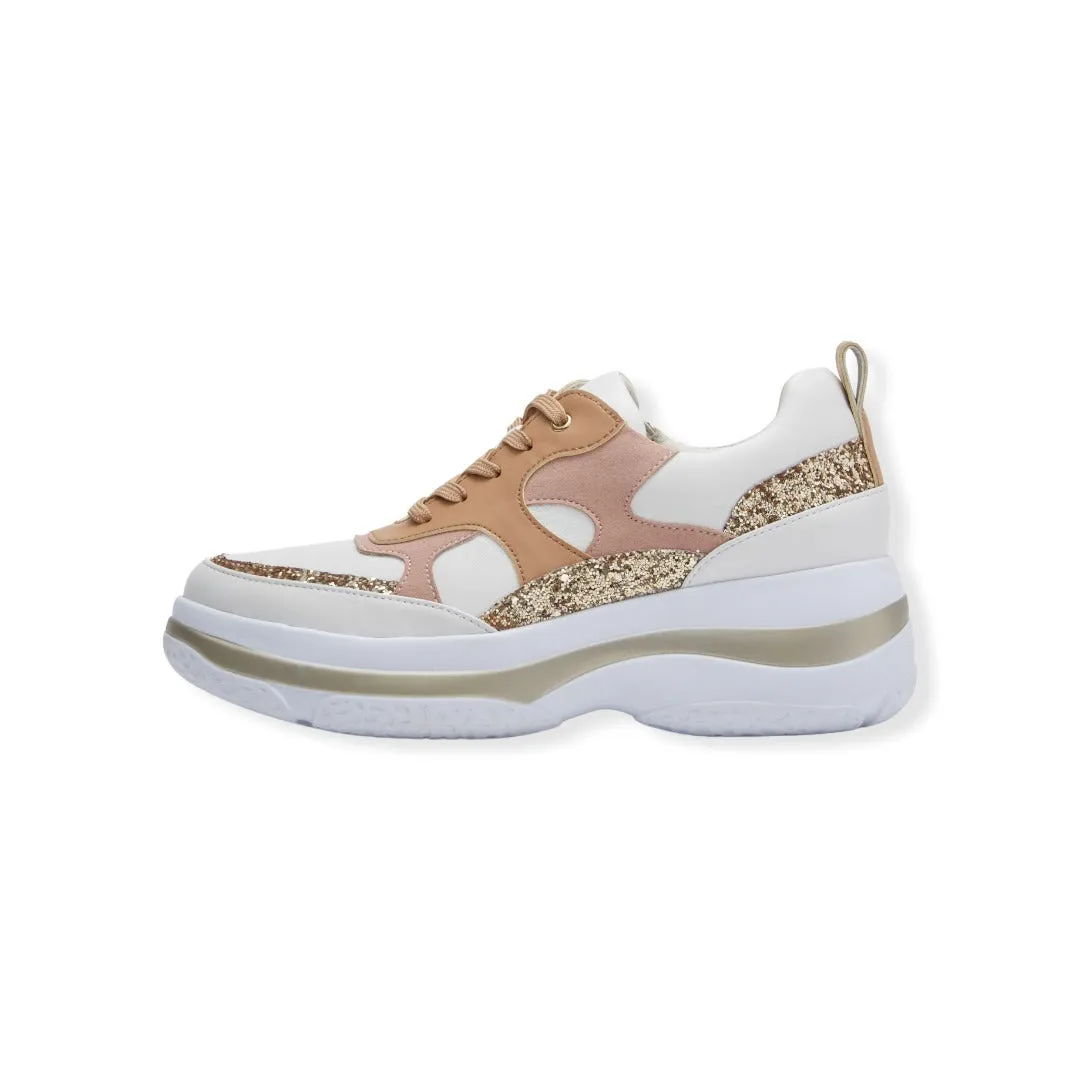 Sheepskin voluminous outsole dad sneakers with glitter and zippers  #FJ077