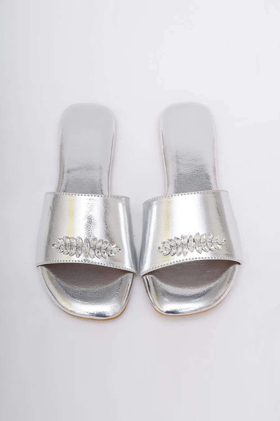 Silver Embroidered Flats