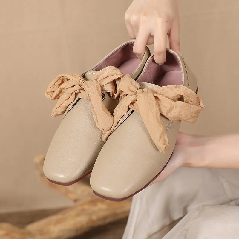 Solid Casual Lace-up Bows Flat Shoes