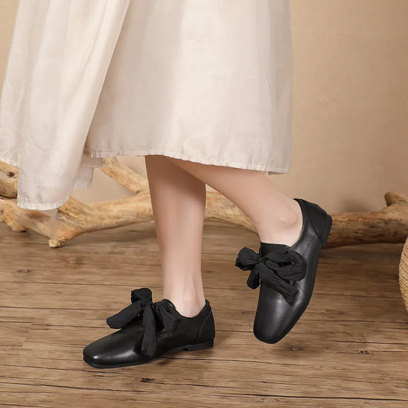 Solid Casual Lace-up Bows Flat Shoes