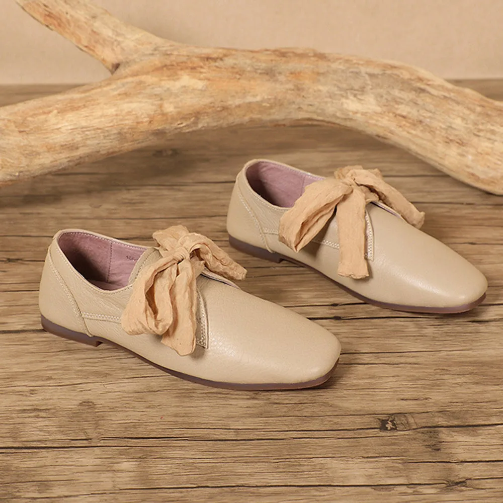 Solid Casual Lace-up Bows Flat Shoes