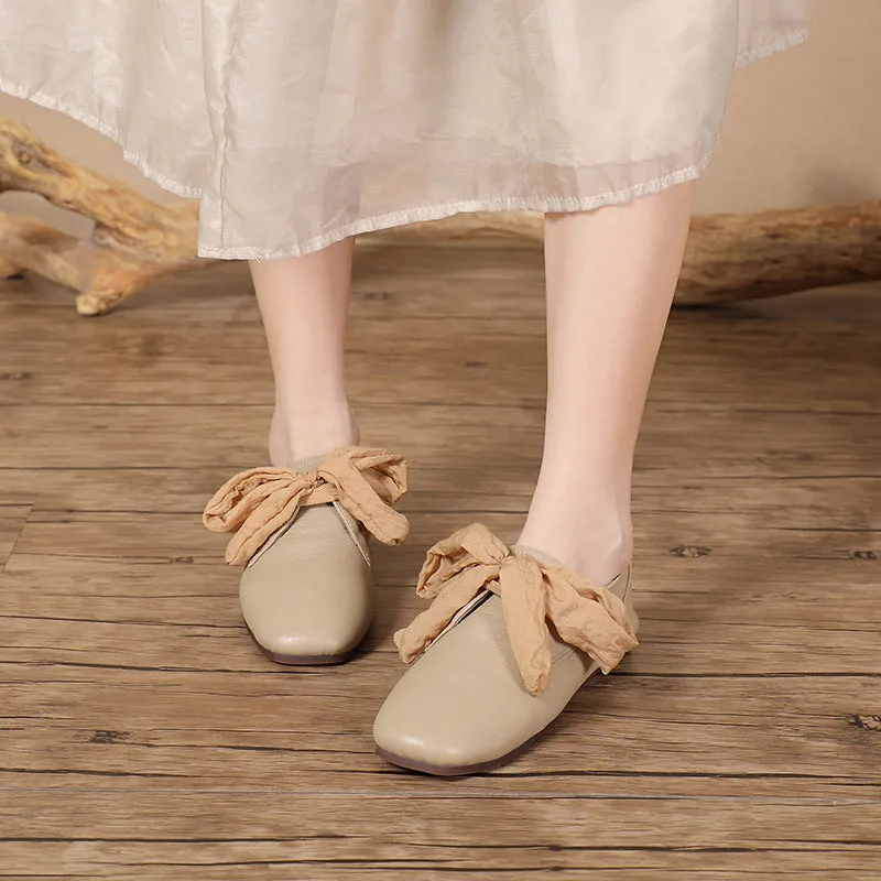 Solid Casual Lace-up Bows Flat Shoes