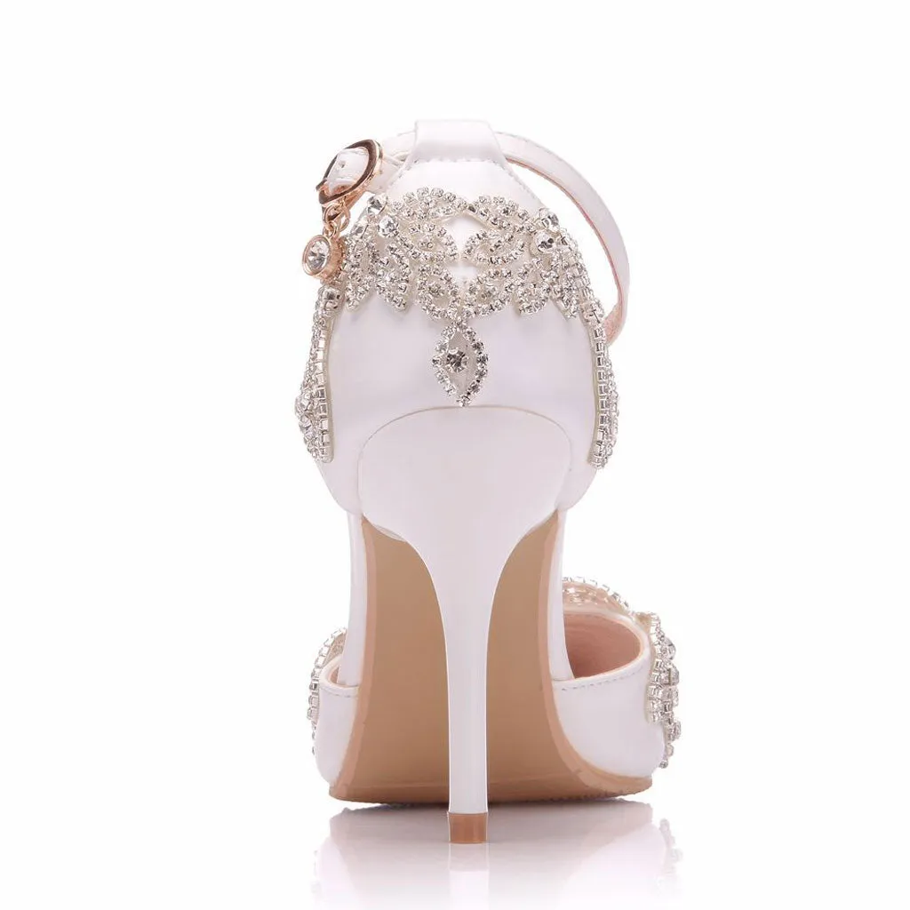 Sparkly Rhinestone Embellished Pointed Toe Stiletto Pumps - White