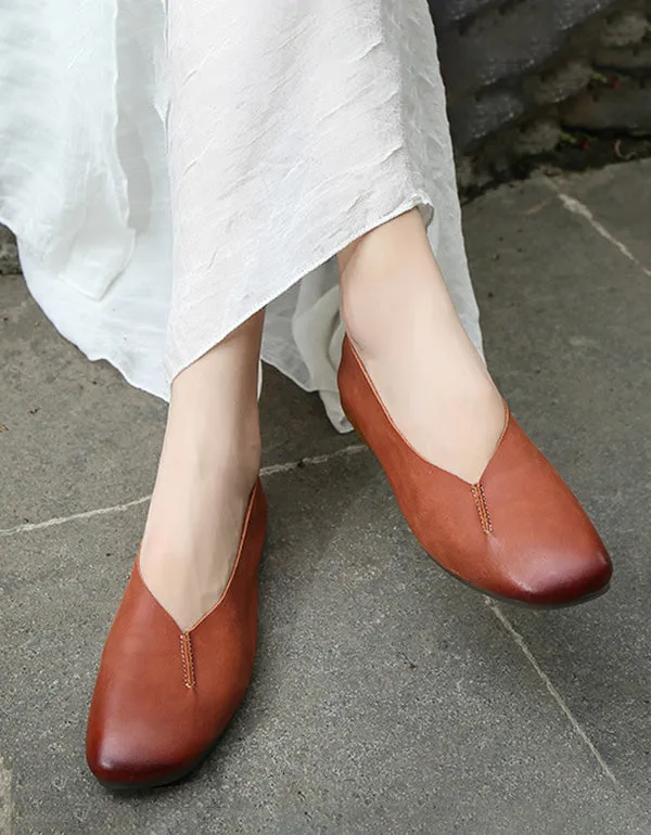 Spring Leather Flats 2020 Pointed Head