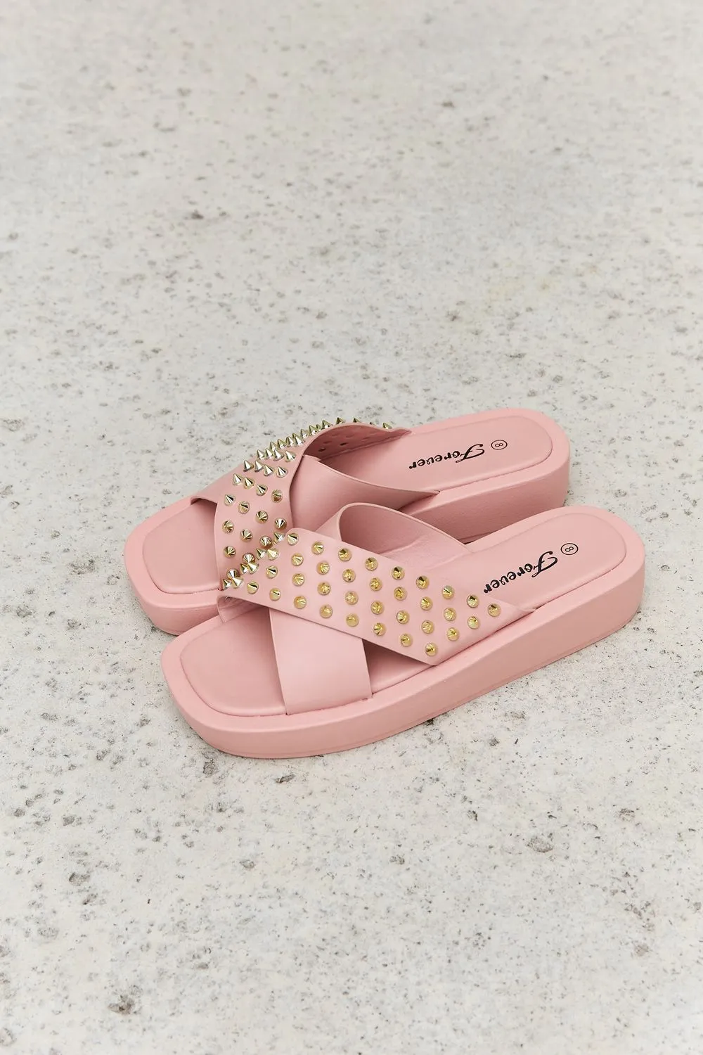 Studded Cross Strap Sandals in Blush