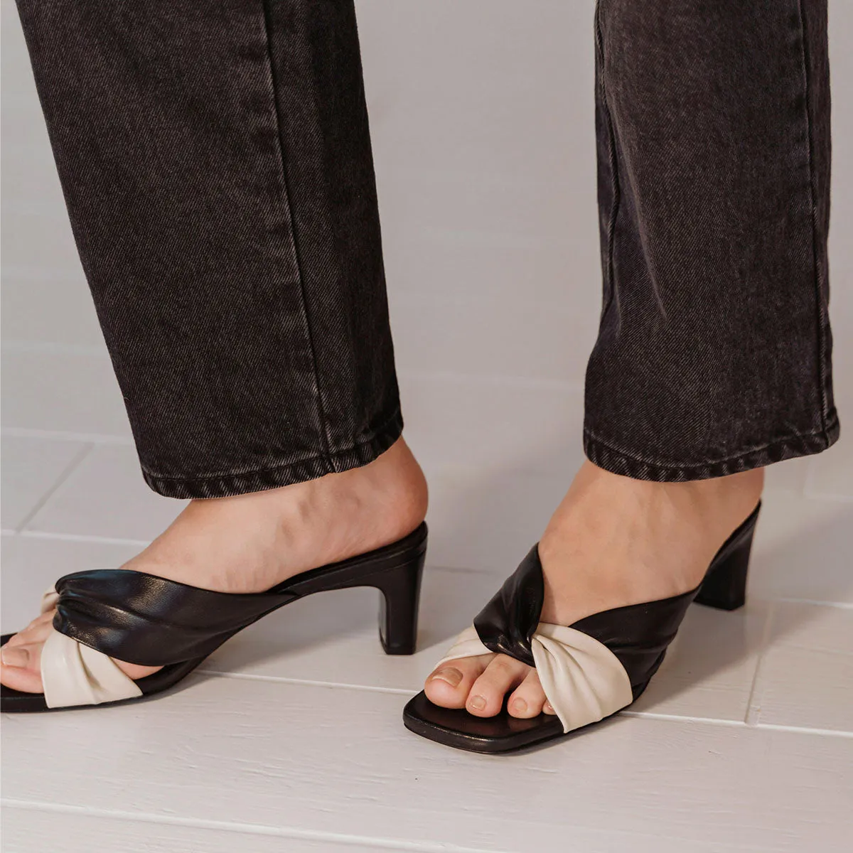 The Margot Heeled Sandal Black and White