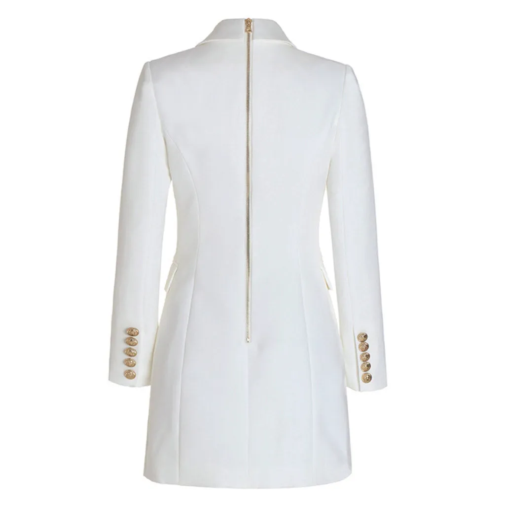 Trendy Long Sleeve Double Breasted Lapel Blazer Mini Dress - White