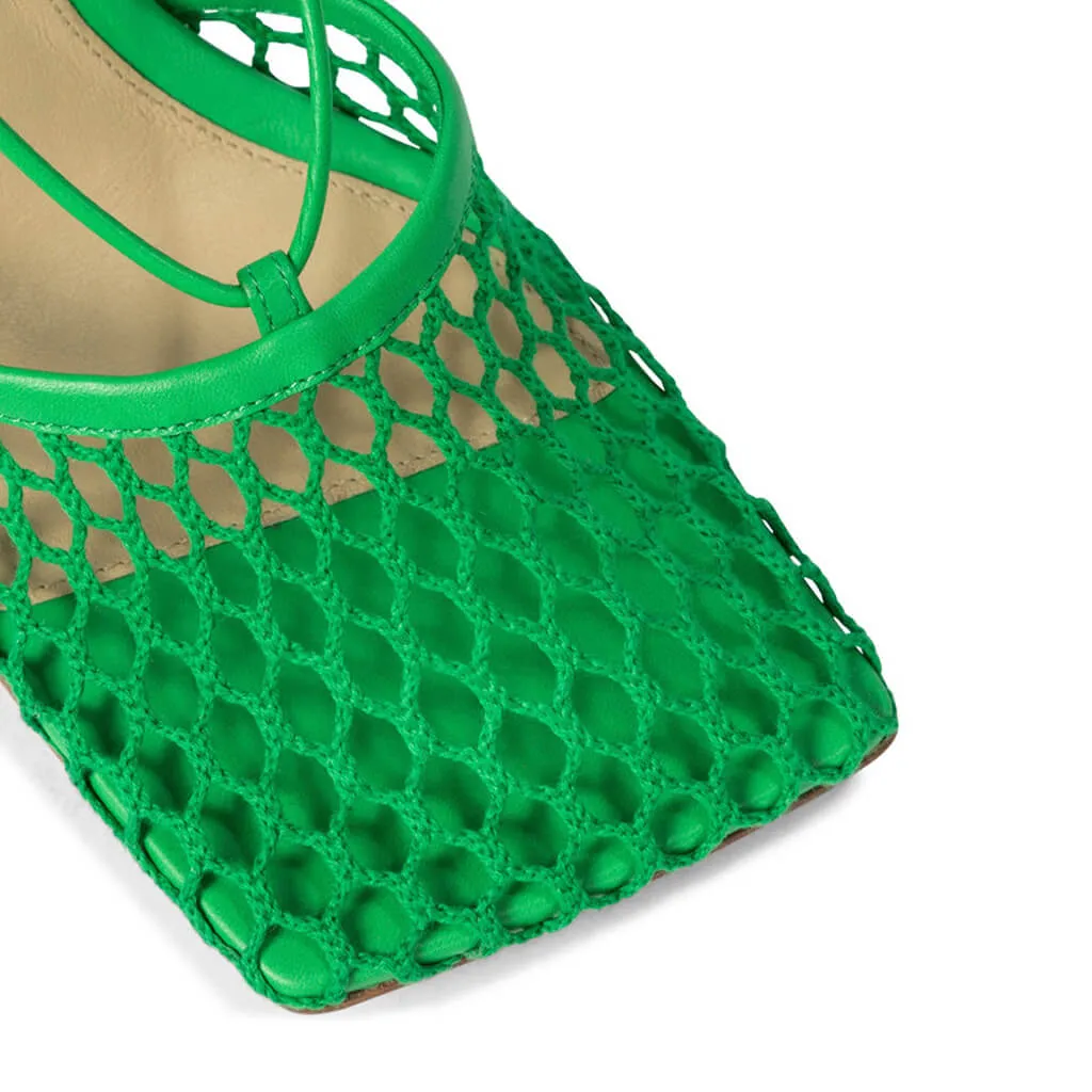 Unique Square Toe Mesh Net High Heel Pumps - Emerald Green